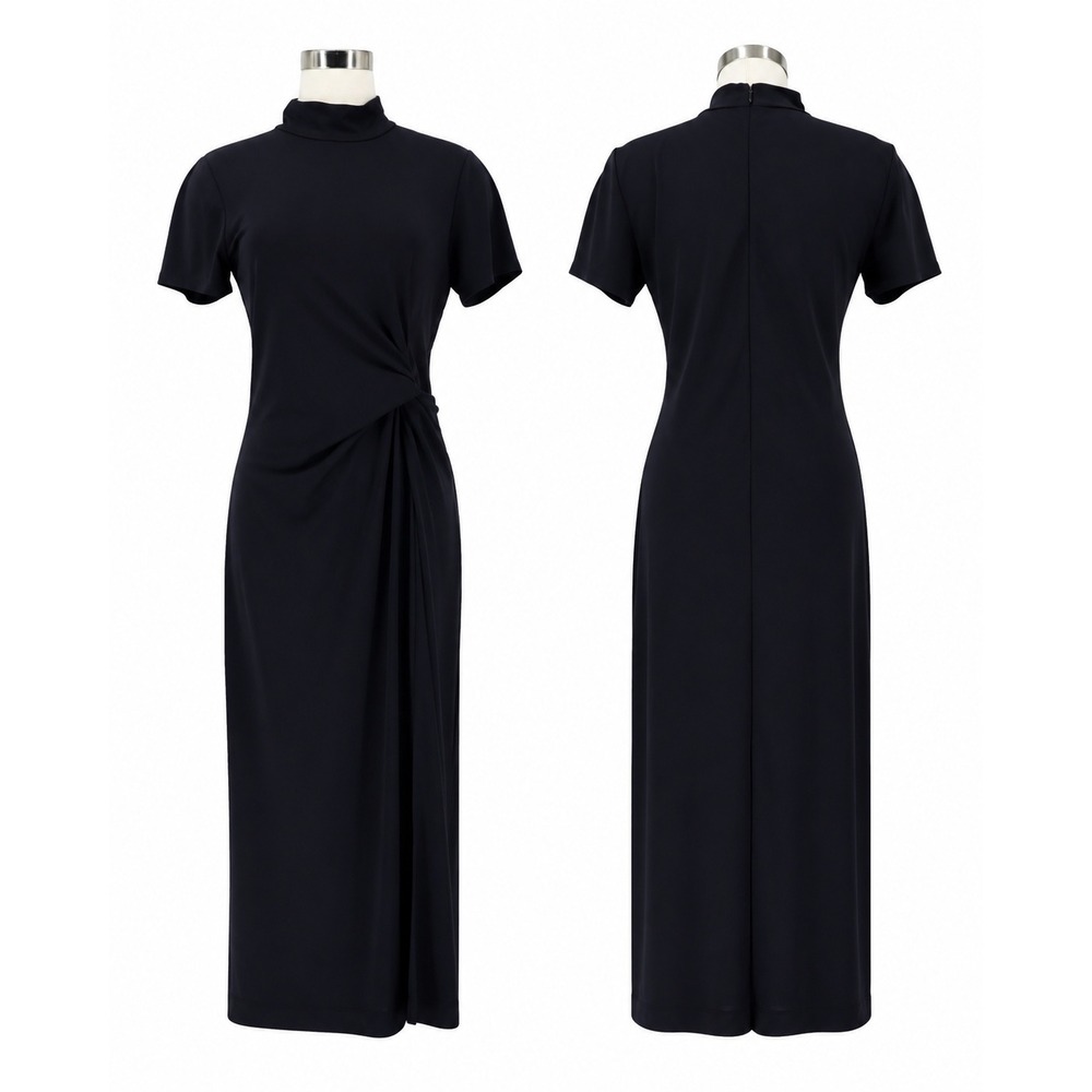 Tanya Taylor Flint Dress Size M Black Knit Midi Dress Side Slit VGUC